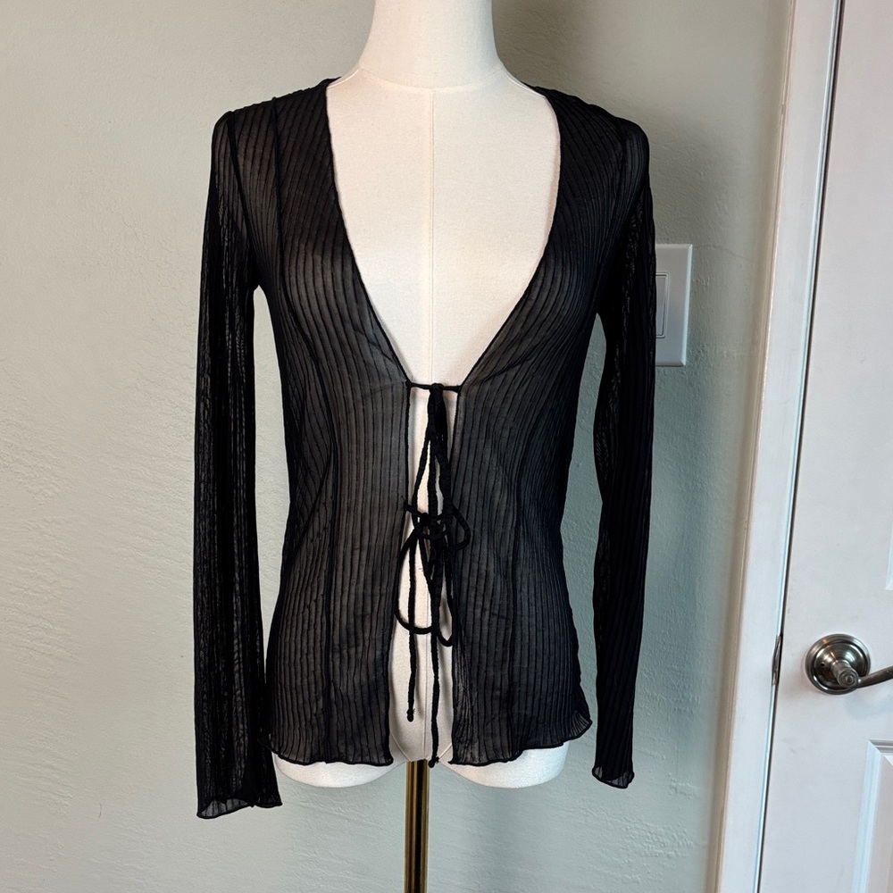 Bundle 2 for $30! Zara Black Sheer Ribbed Tie-Front Cardigan Small Whimsigoth